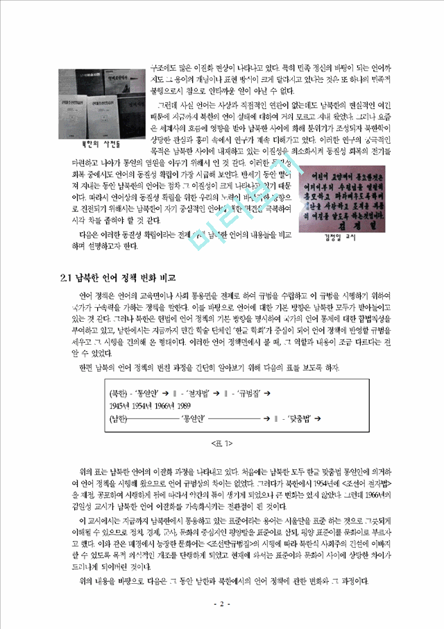 ‘남북한 언어’의 비교 연구 - 한글 맞춤법에 대한 비교   (2 페이지)